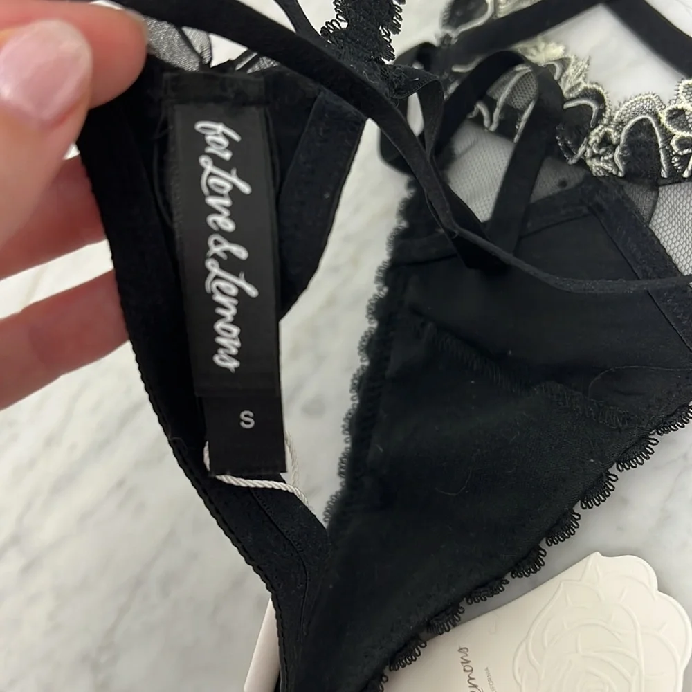 For Love and Lemons Black Thong Floral Sz Small - Picture 5 of 5